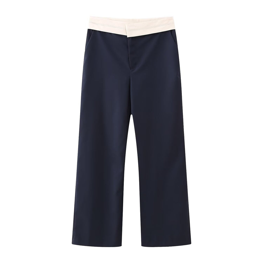 Women's Fashion Casual Color Block Waist Long Pants