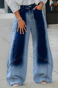Fashion Gradient Knife Wash Straight Leg Jeans