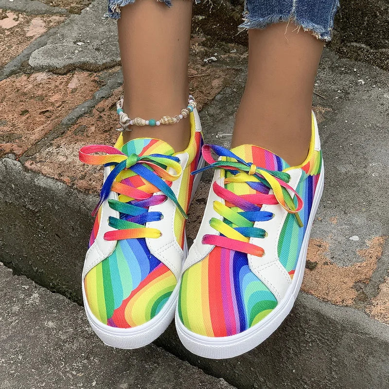 Rainbow fashion casual color gradient women's sports single shoes
