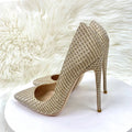 Plaid Glitter Gold Sequined Women Pointy Toe High Heels Classic Wedding Party Shoes Shiny Bling Slip On Stiletto Pumps