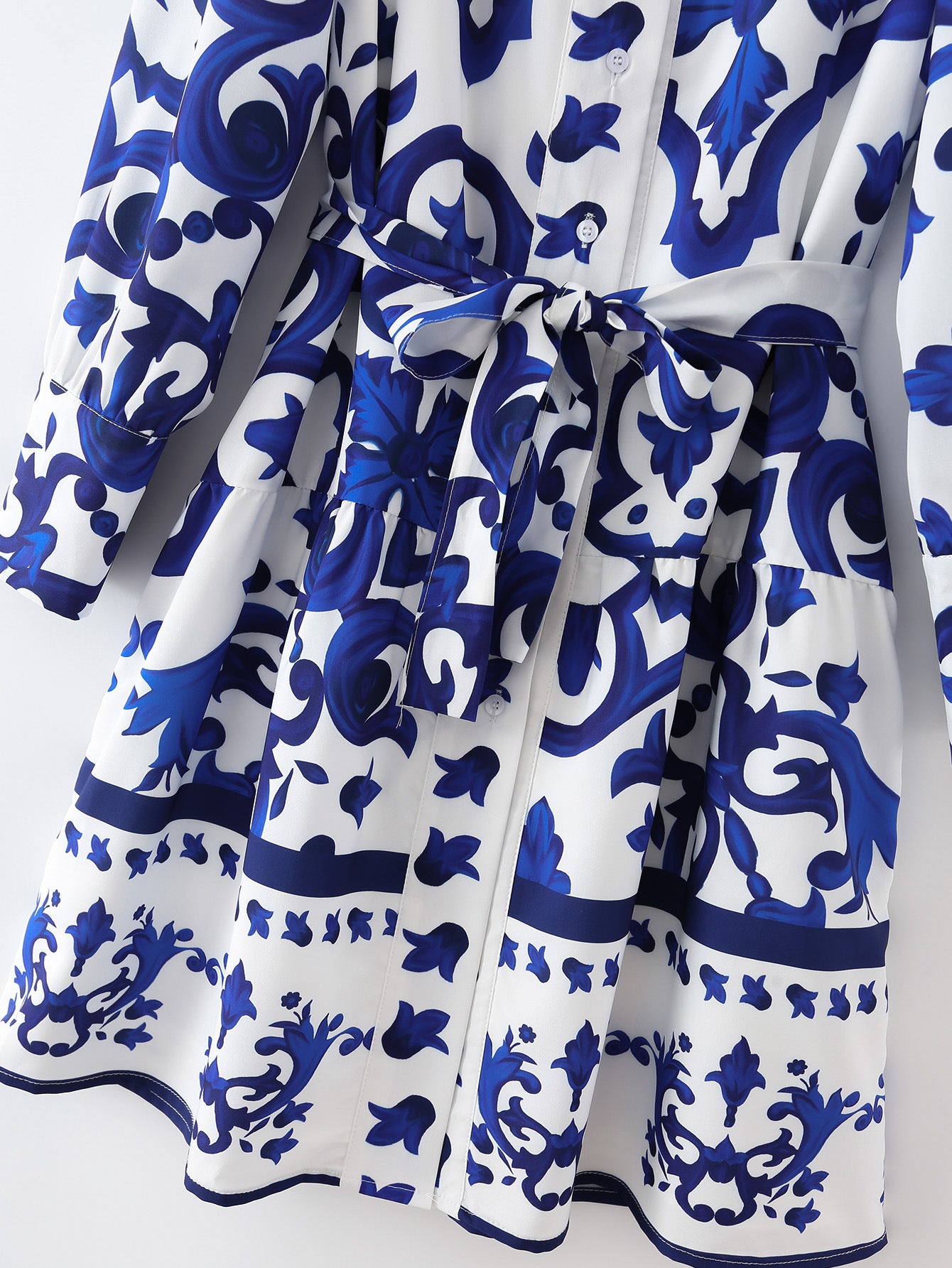 New Women's Fashion Casual Long-Sleeved Blue Positioning Dress
