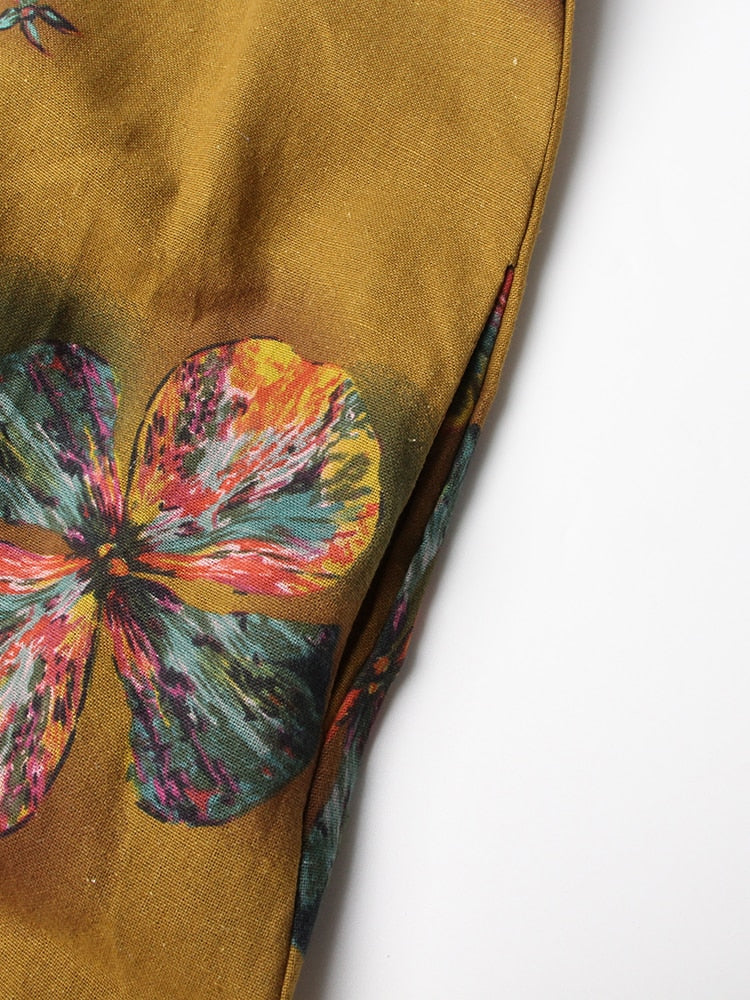 Casual Printing Dresses For Women Lapel Long Sleeve Loose Waist Patchwork Button Elegant Dress Female Fashion