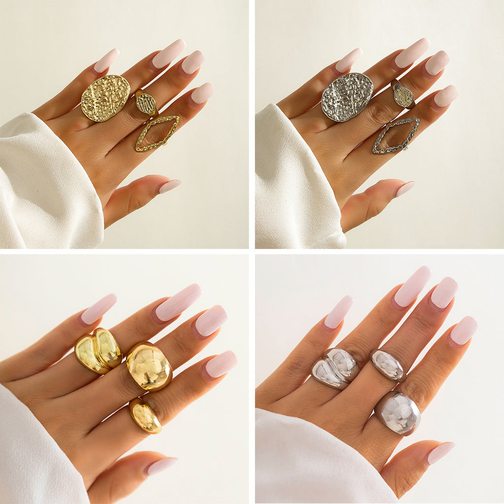 Small and trendy design sense, geometric curved ring, articulated ring, exaggerated opening set ring