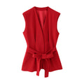 Women's Fashion Casual Belted Vest + Flare Trousers Set
