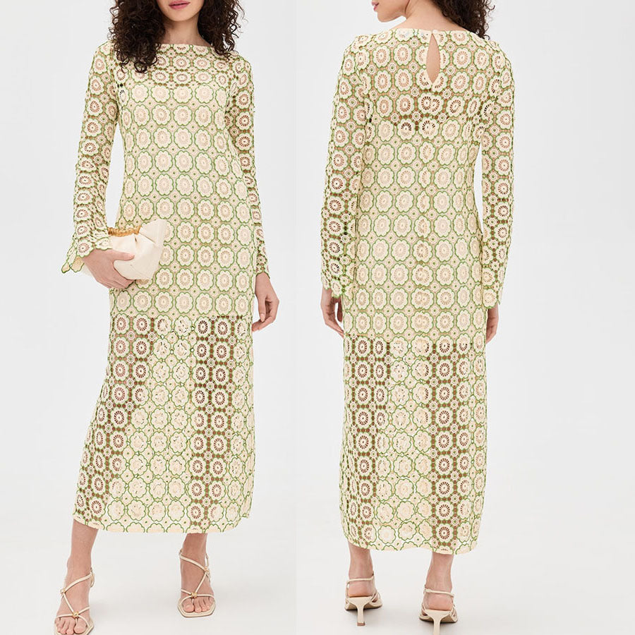 Elegant Long Sleeve Split Dress for Women - Casual Vacation Fashion StyleTrendy Dress