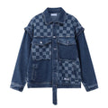Women's Plaid Patchwork Jean Jacket Vintage BF Style Y2K Harajuku Single Breasted Fashion Casual Streetwear Hip Hop Denim Coats
