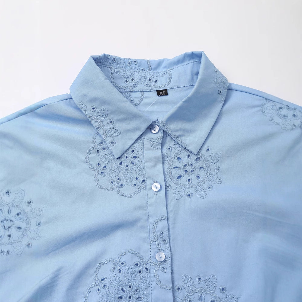 Women's Fashion Embroidery Decorated Poplin Shirt