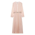 Women's Fashion Casual Waist Belt Pleated Midi Dress
