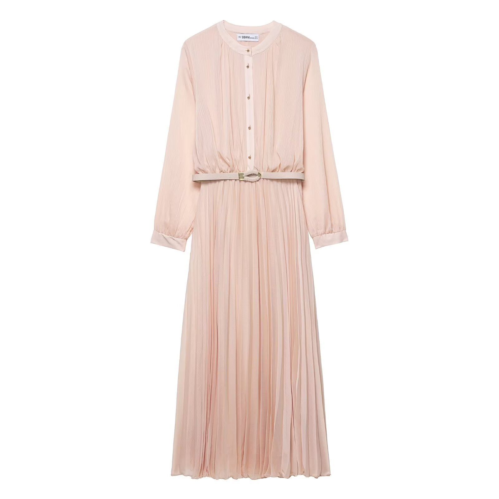 Women's Fashion Casual Waist Belt Pleated Midi Dress