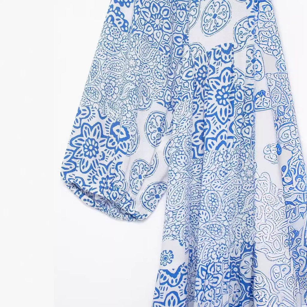 Printed Fashion Loose Basic Flip Neck Dress