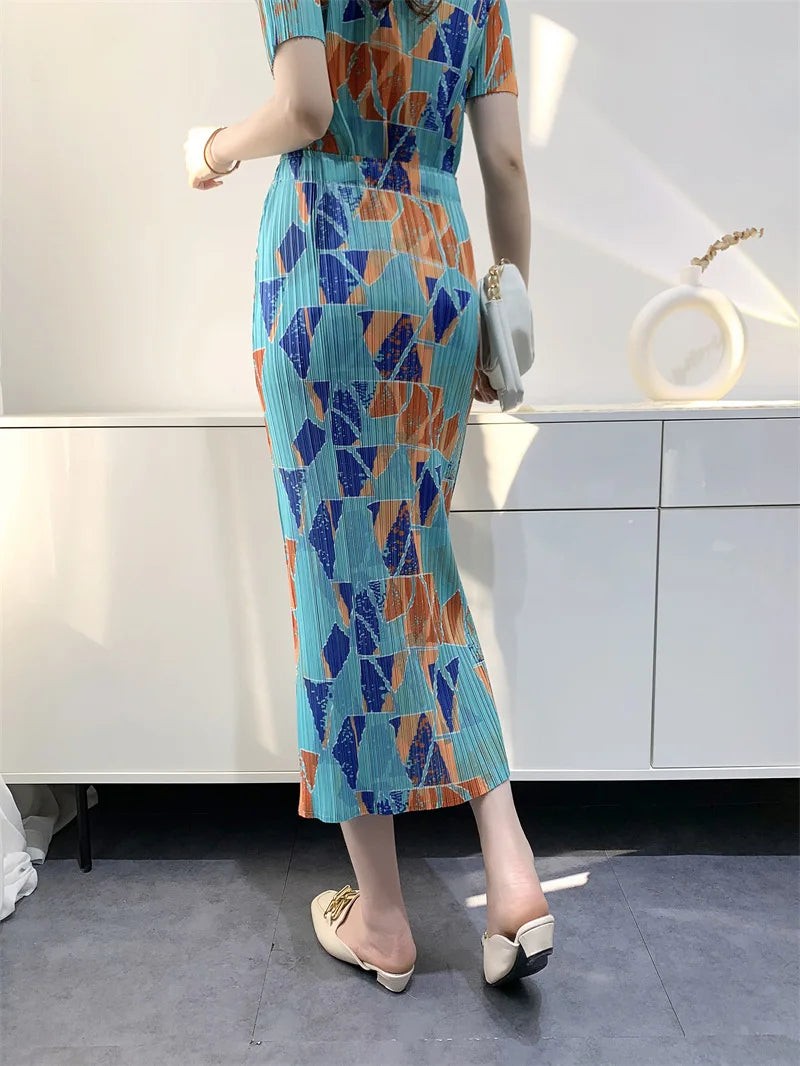 Women  Summer New Fashion Digital Printing Split Comfort and Casual Pleated  Women dress