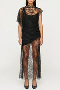Elegant Lace Spliced Stretch Dress for Women  Casual Fashion Party Dress with Elastic Design