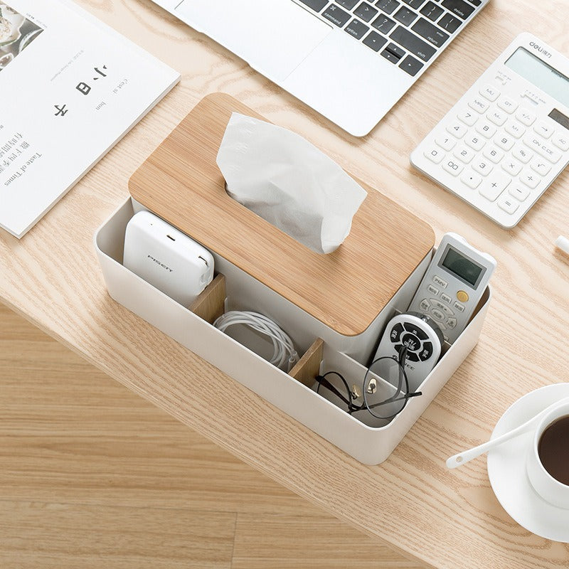 Elevated Extractable Tissue Box Living Room Bamboo Separated Multifunctional Desktop Organizer Remote Control Organizer