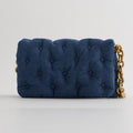 Dark Blue Denim Thick Metal Chain Shoulder Bag Women Winter Retro Large Capacity Buttons Soft Square Handbag Fashion Casual