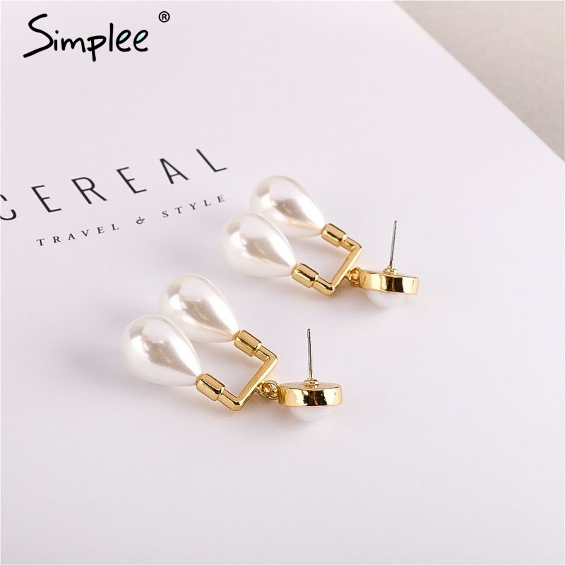 Simplee Statement water drop pearl women earrings jewerly Fashion big pendant ladies accessories Party elegant retro earrings