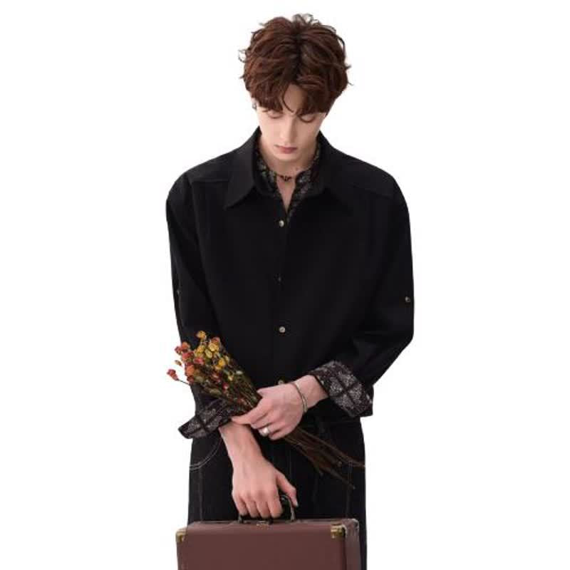 Classic Cashmere-Style Floral Long Sleeve Shirt for Men