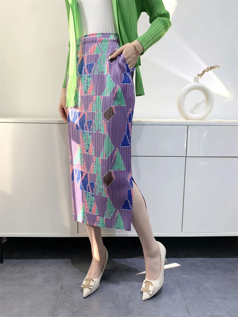 Women  Summer New Fashion Digital Printing Split Comfort and Casual Pleated  Women dress
