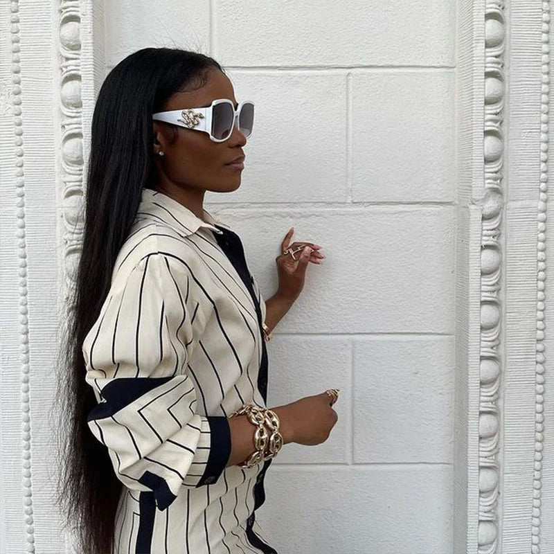 Women's New Fashion Shirt Dress Turn Down Collar Button Elegant Office Lady Long Sleeve Dresses Women Casual Striped Maxi Dress