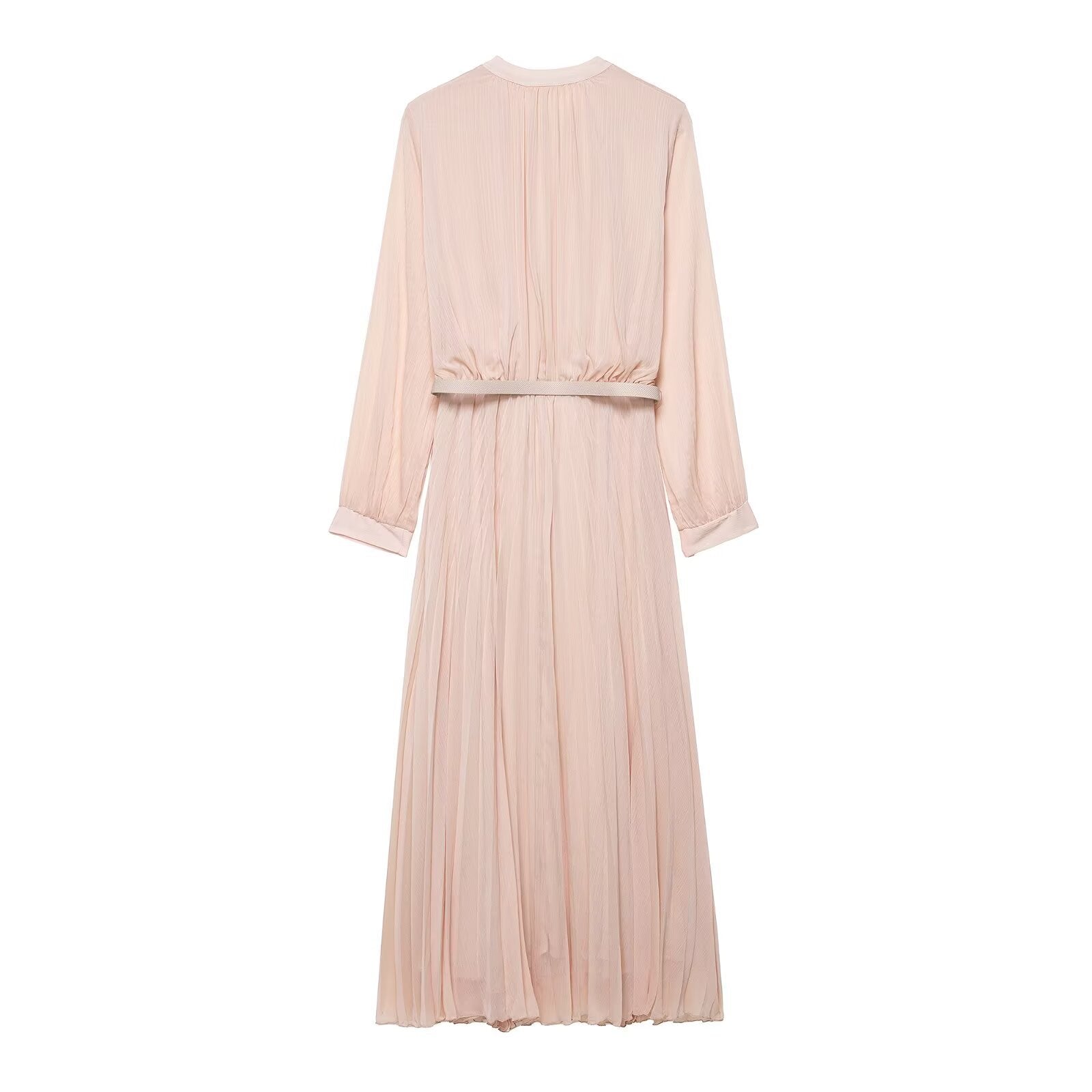 Women's Fashion Casual Waist Belt Pleated Midi Dress