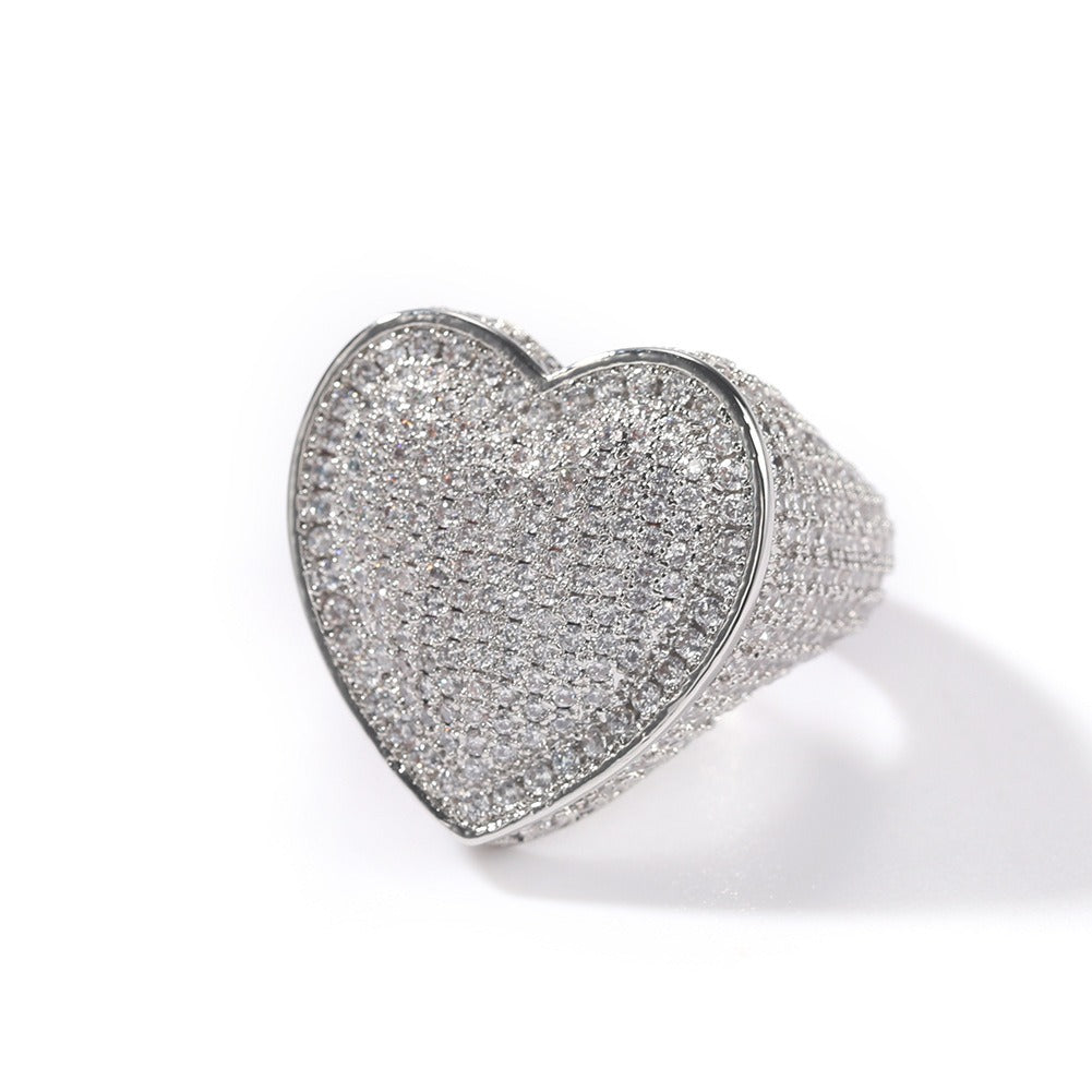 Ring copper set with 3A zircon large heart ring