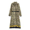 New Fashion Belt Printed Midi Dress