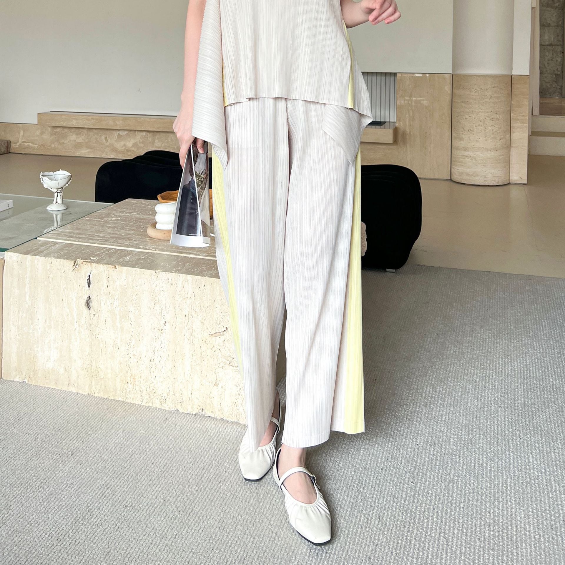 High-end Pleated Fashion Irregular Casual Top and Pants Set