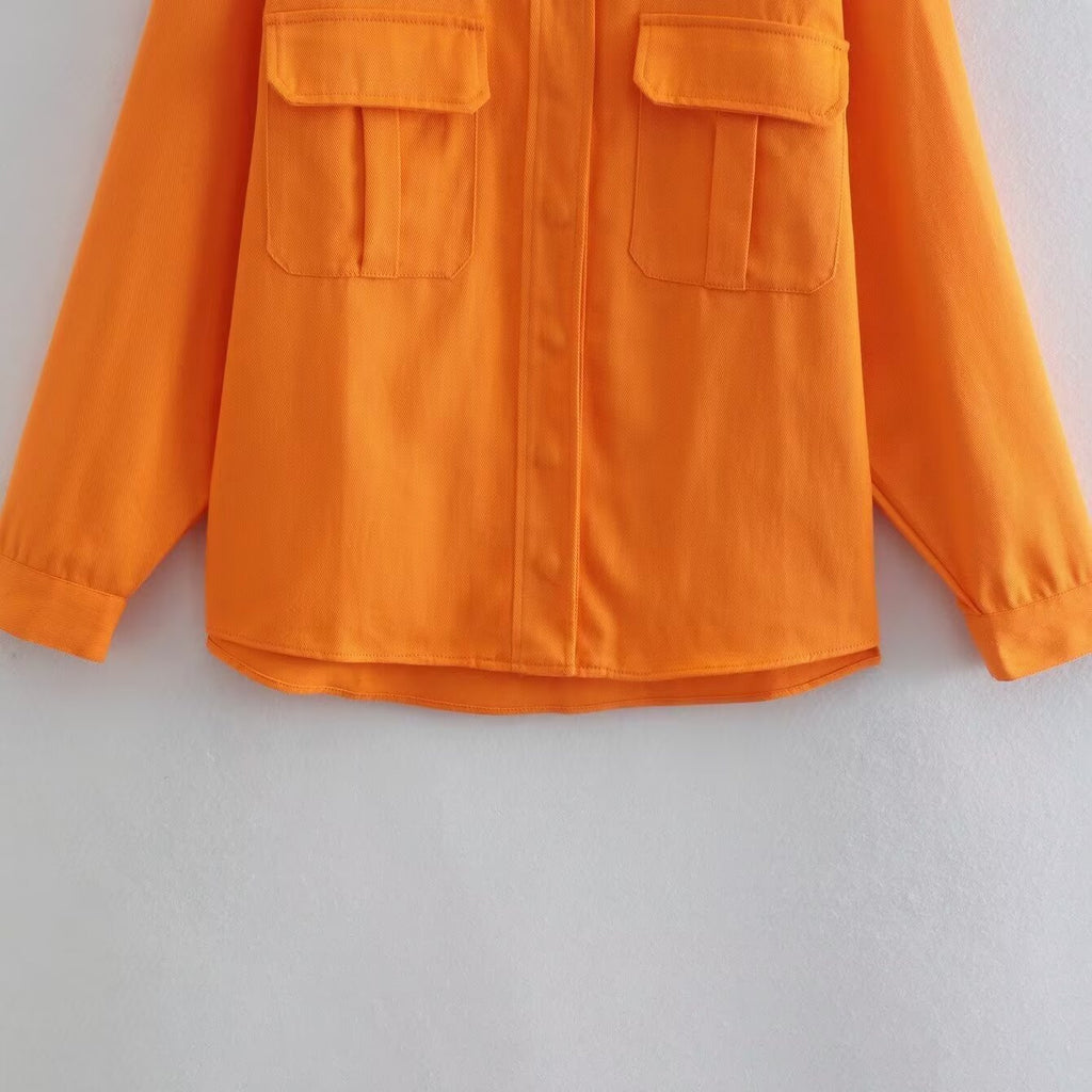 Fashionable Casual Loose Orange Denim Jacket for Women