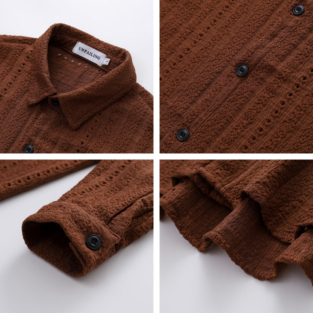 Retro Hollow-out Striped Long-sleeved Shirt for Men and Women