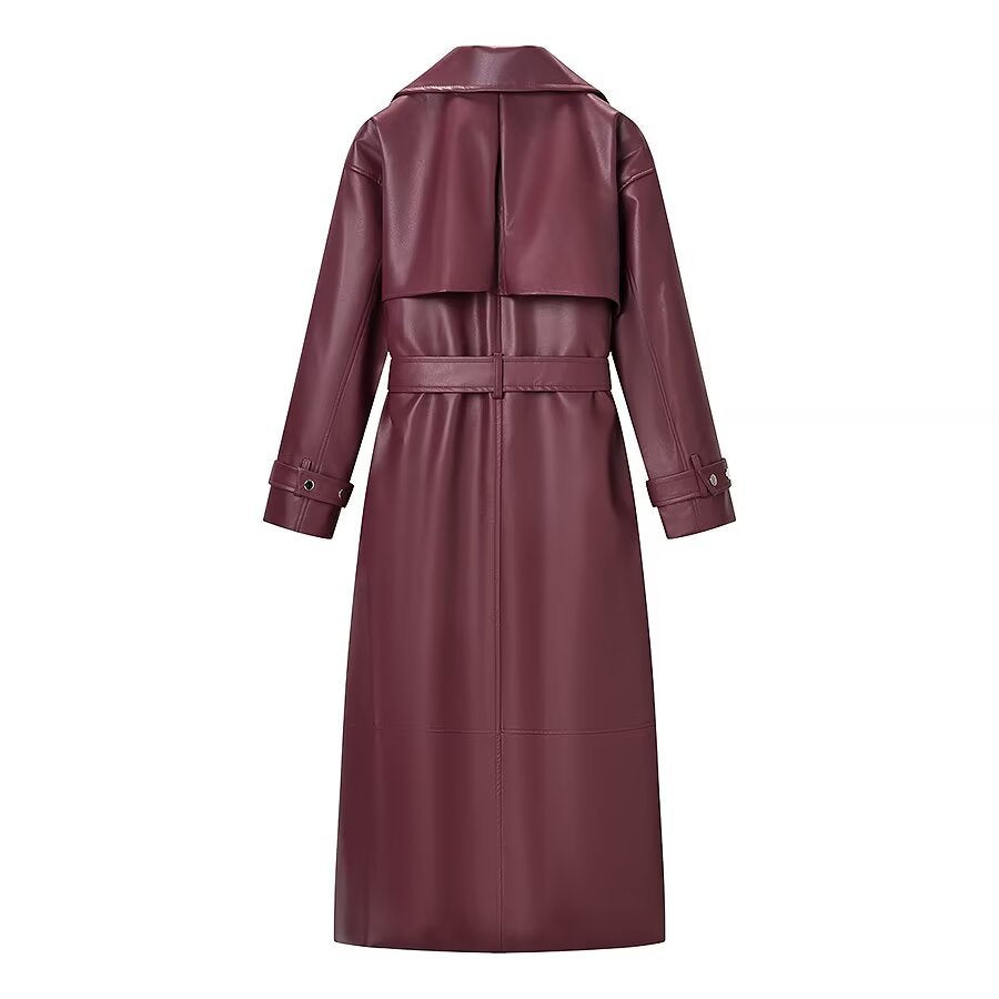 New Women's Fashion Casual Versatile Long Leather Coat