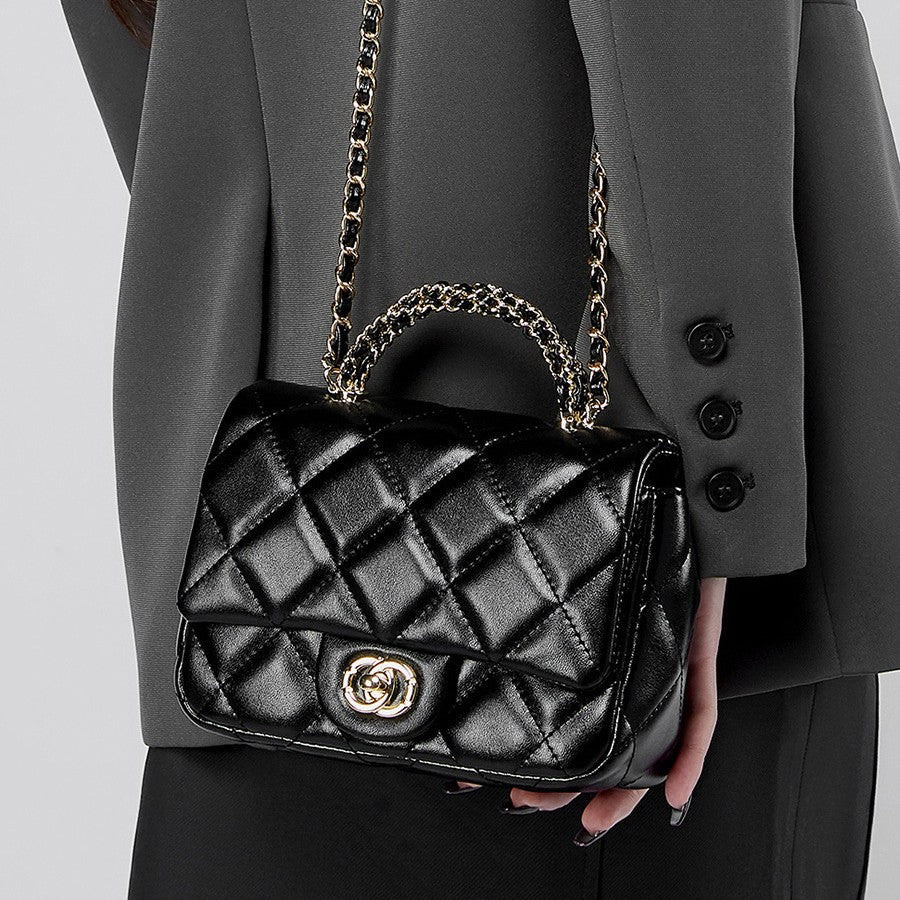Metal chain diamond grid handbag