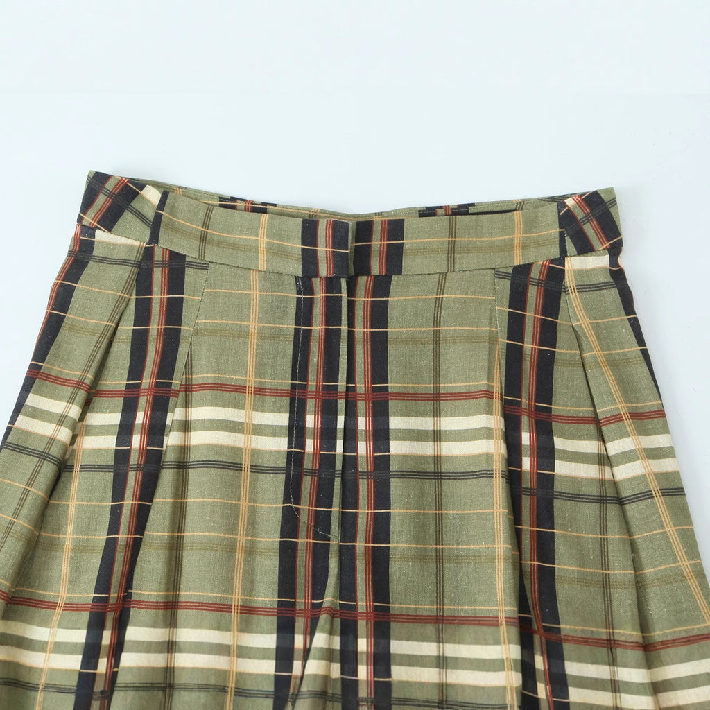 Women's Fashion Casual Linen Plaid Trousers