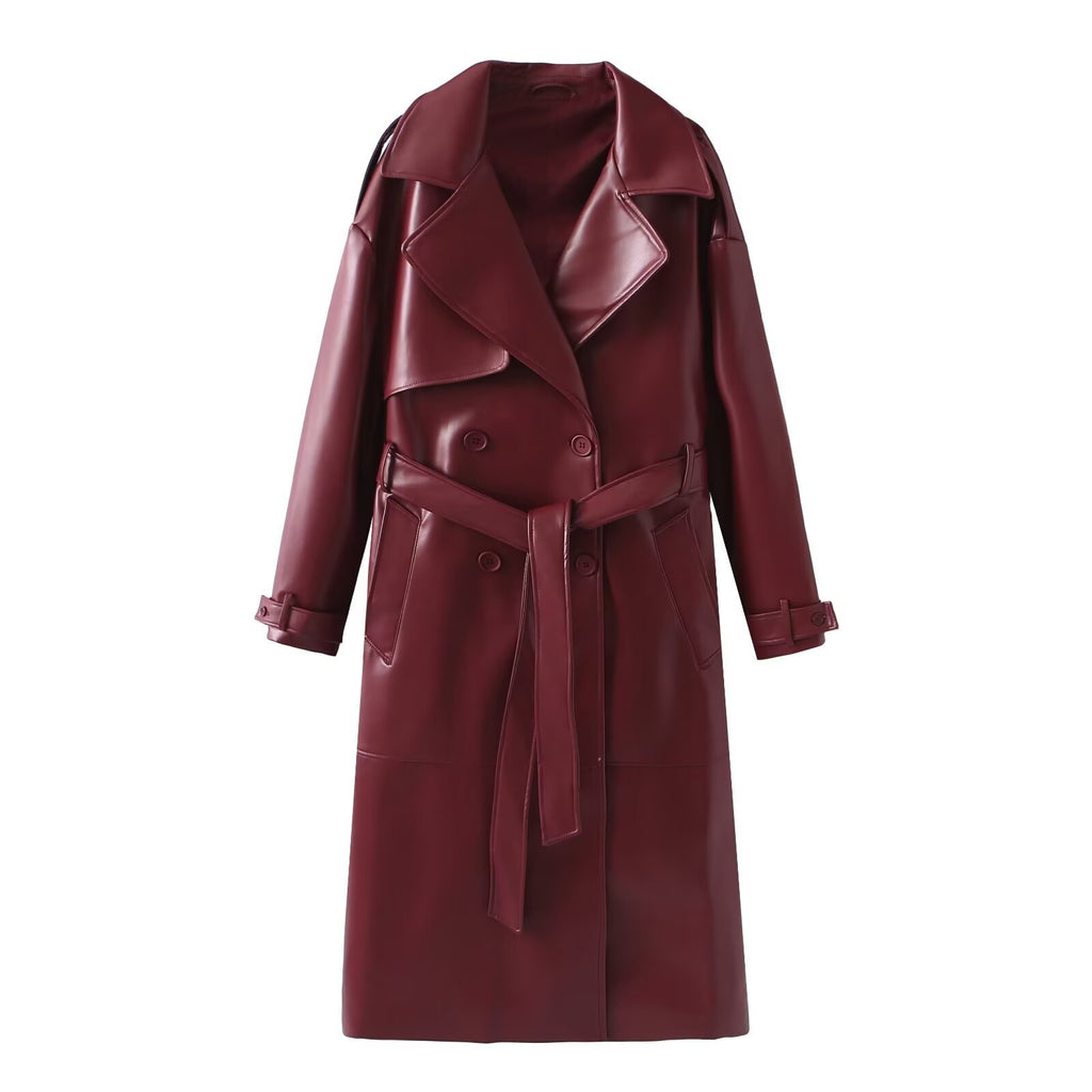 French fashion design casual extended leather jacket
