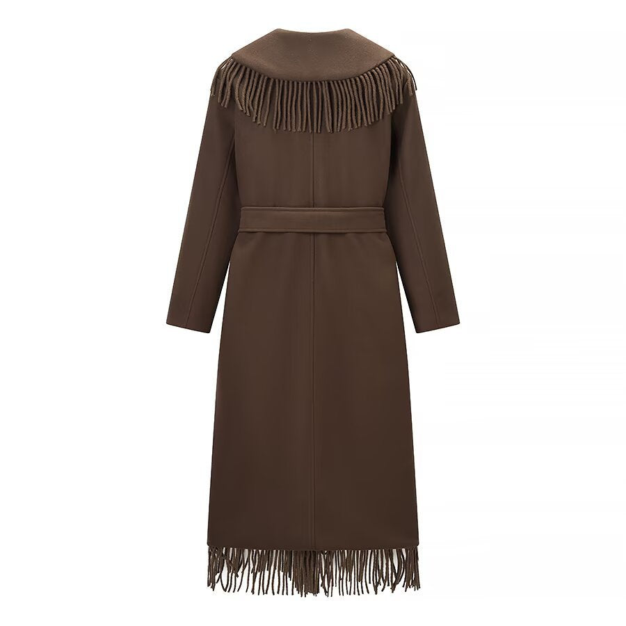 Chic Fringe Wool Coat Women's Fashion Casual Style Outerwear