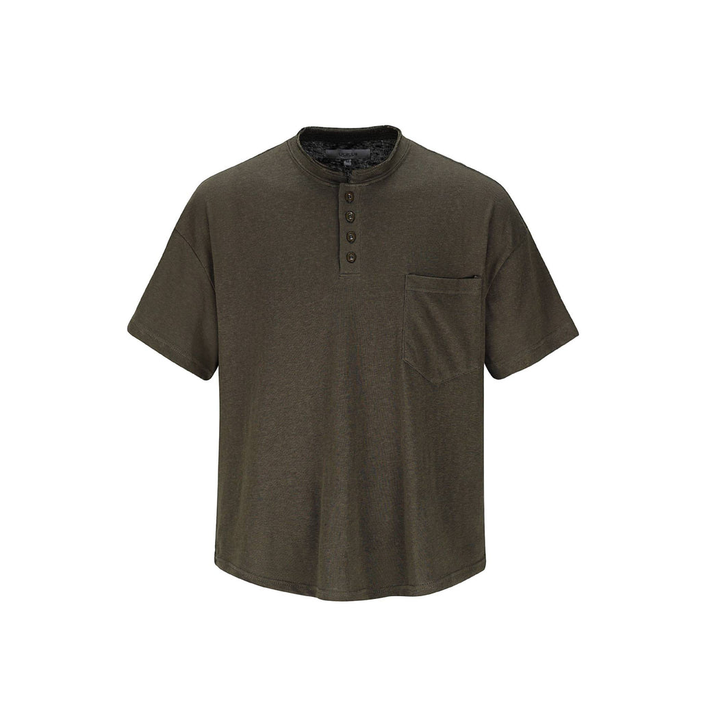 Classic Style Henley Neck Short Sleeve Loose Casual Commuter Lazy T-Shirt for Men and Women