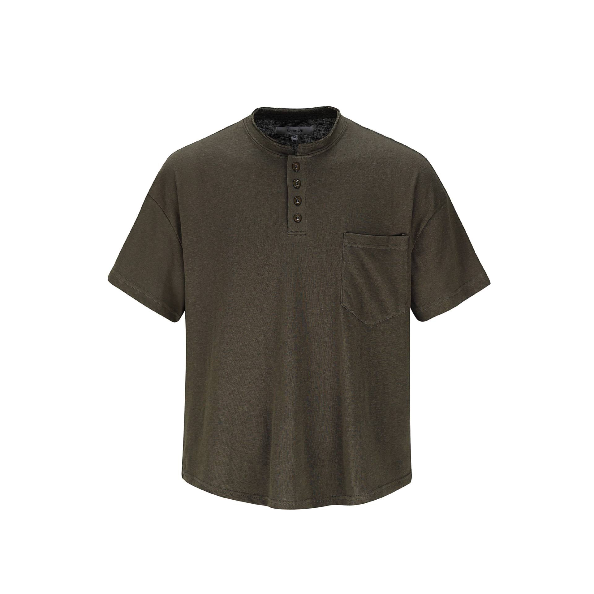 Classic Style Henley Neck Short Sleeve Loose Casual Commuter Lazy T-Shirt for Men and Women