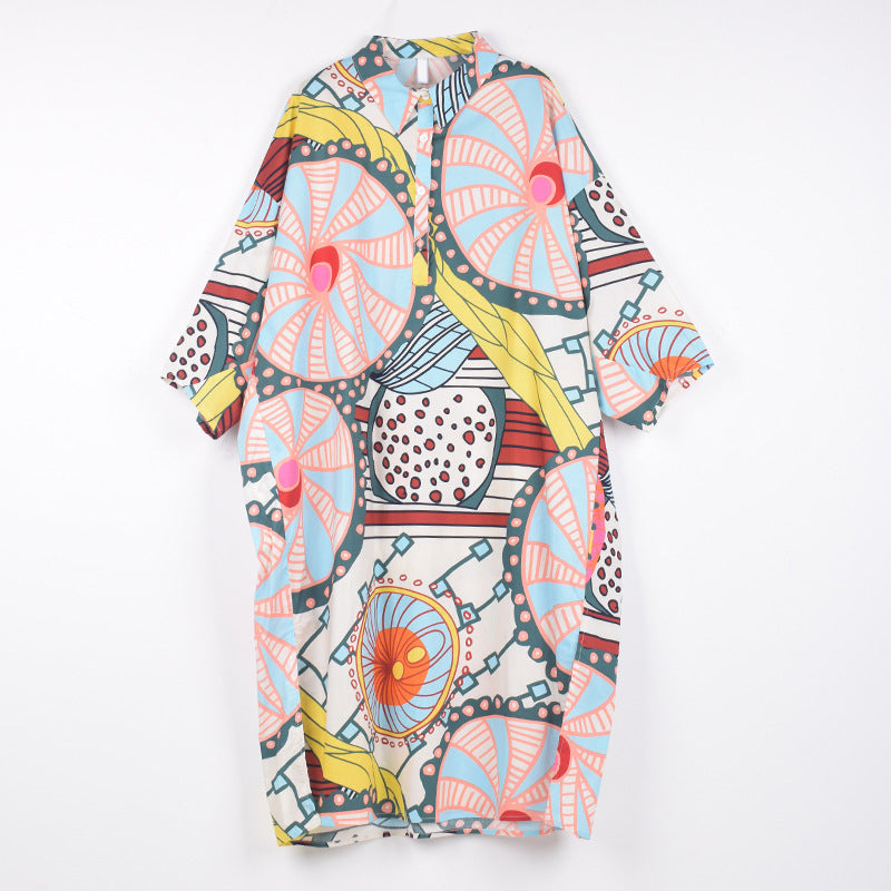 Summer New Fashion Dress Casual Printed Shirt Slit Women's Clothing
