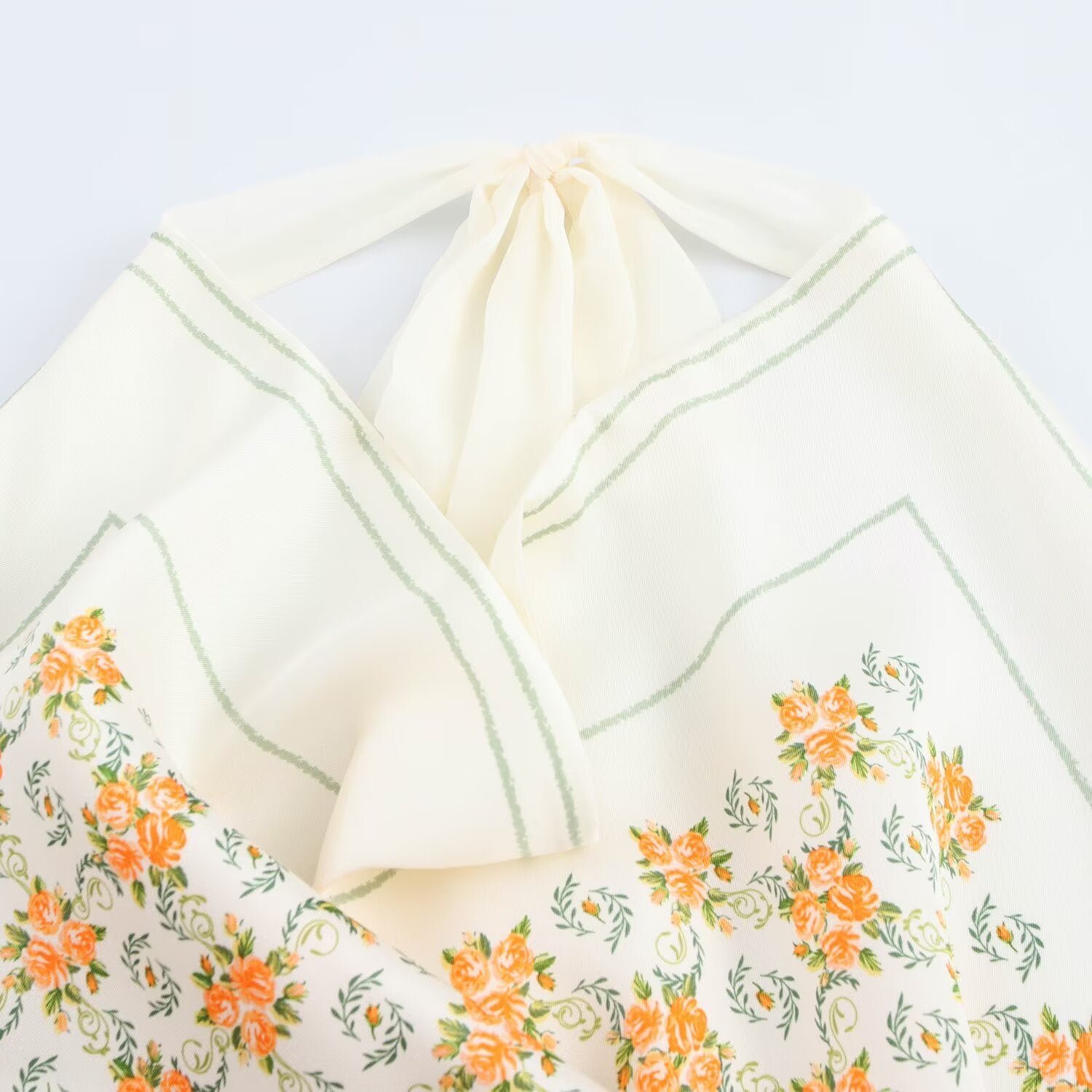Fashion silk texture printed bow decoration top