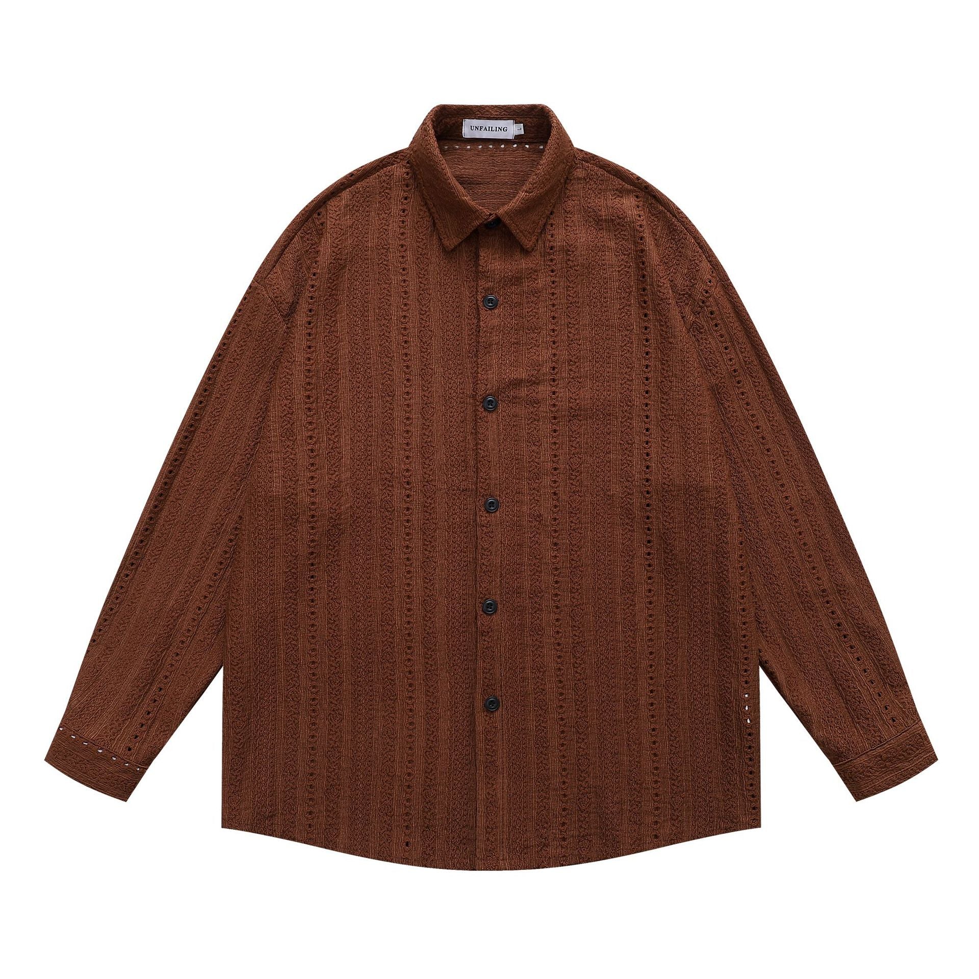 Retro Hollow-out Striped Long-sleeved Shirt for Men and Women