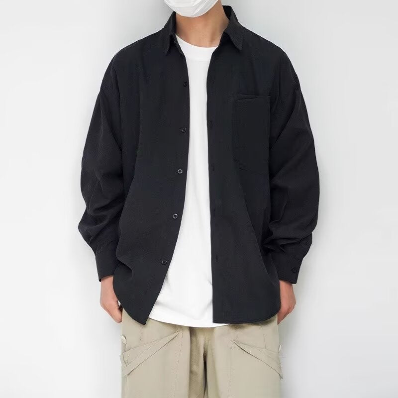 Solid color simple business casual long sleeved shirt for men