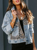 Leopard print fashion print patchwork ripped denim top casual jacket