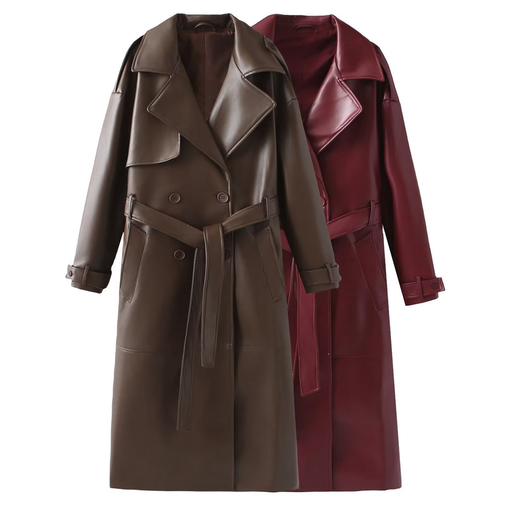 French fashion design casual extended leather jacket