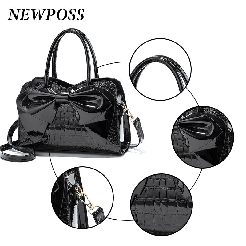 Fashion Women Handbags Tassel PU Leather Totes Bag Top-handle Embroidery Bag Shoulder Bag Lady Simple Style Crocodile Pattern