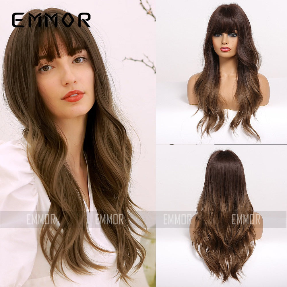 The Soft Romance – Long Curly Synthetic Wig with Bangs