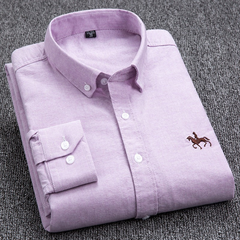 Pure cotton men's long-sleeved Oxford shirt for young and middle-aged men embroidered large size