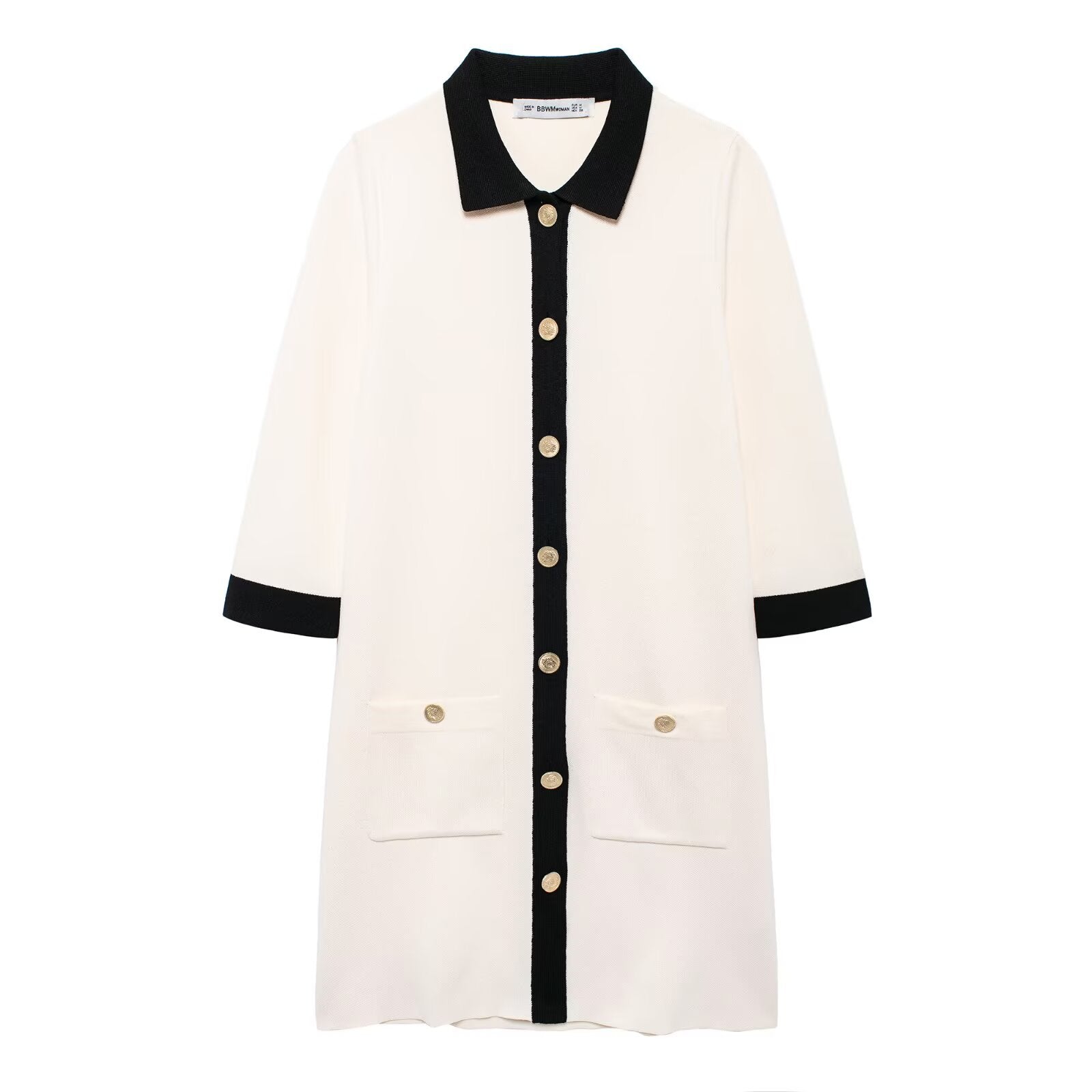 Fashion collar black and white contrasting knitted dress