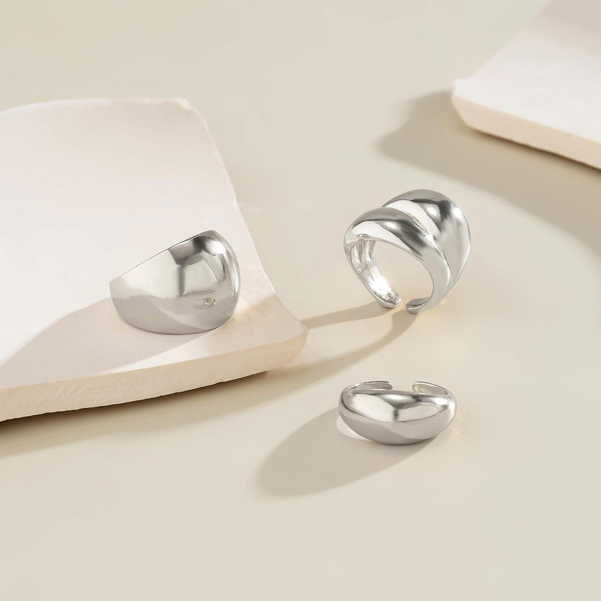 Small and trendy design sense, geometric curved ring, articulated ring, exaggerated opening set ring