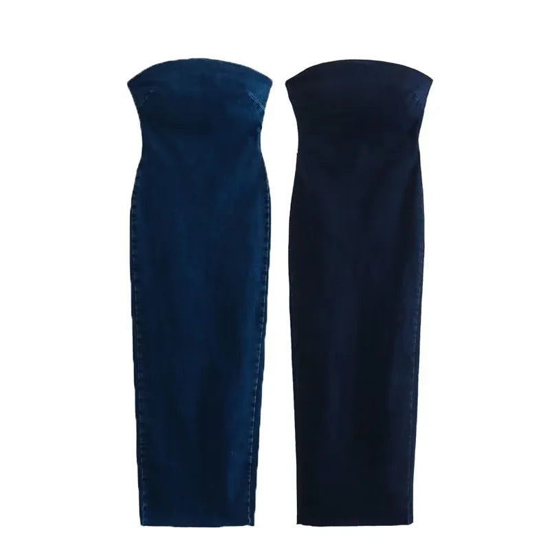 Elegant Fashion Denim Bodycon Strapless Dress