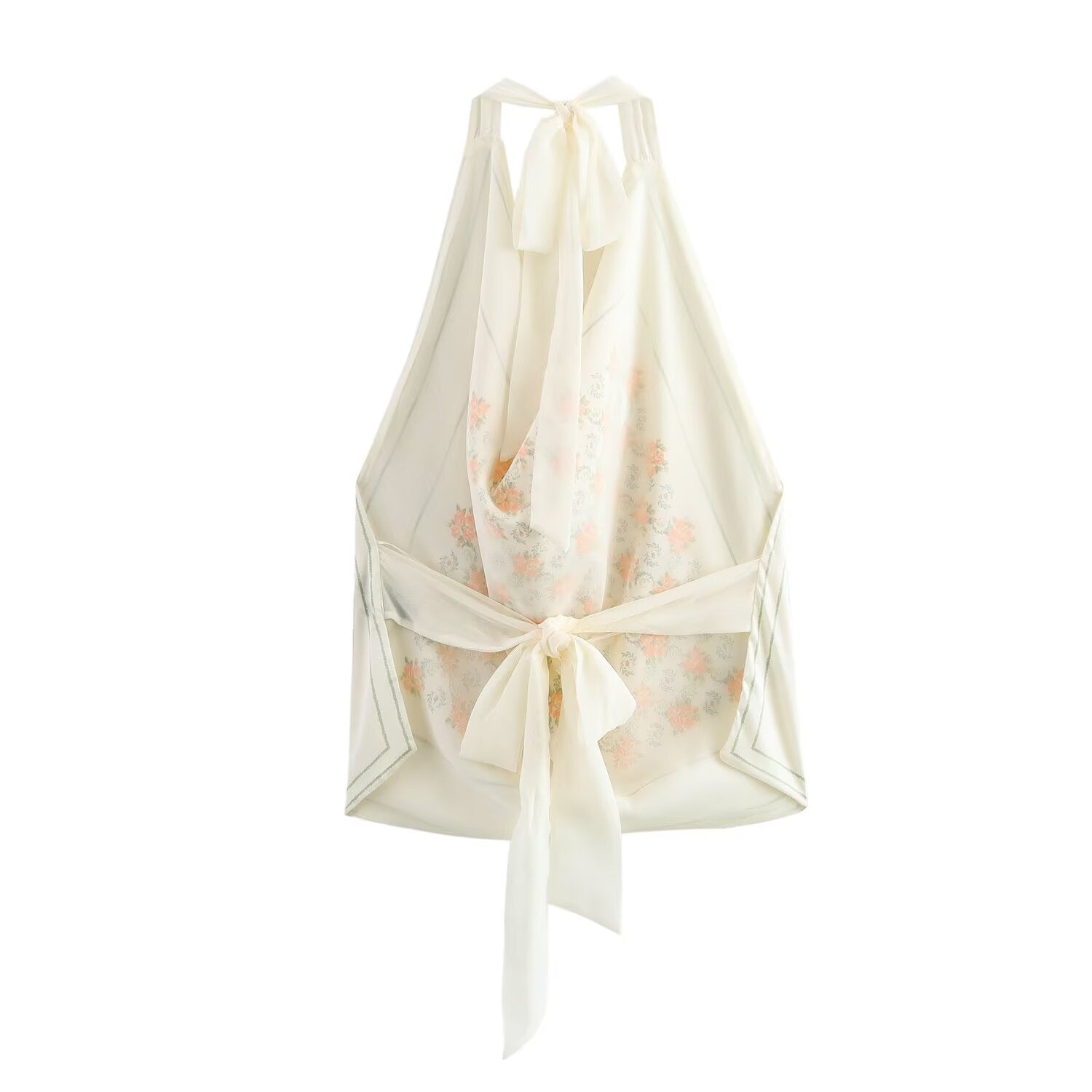 Fashion silk texture printed bow decoration top
