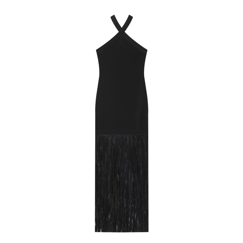 Women's Elegant Classic Strapless Shoulder-Baring Elastic Fringe Dress
