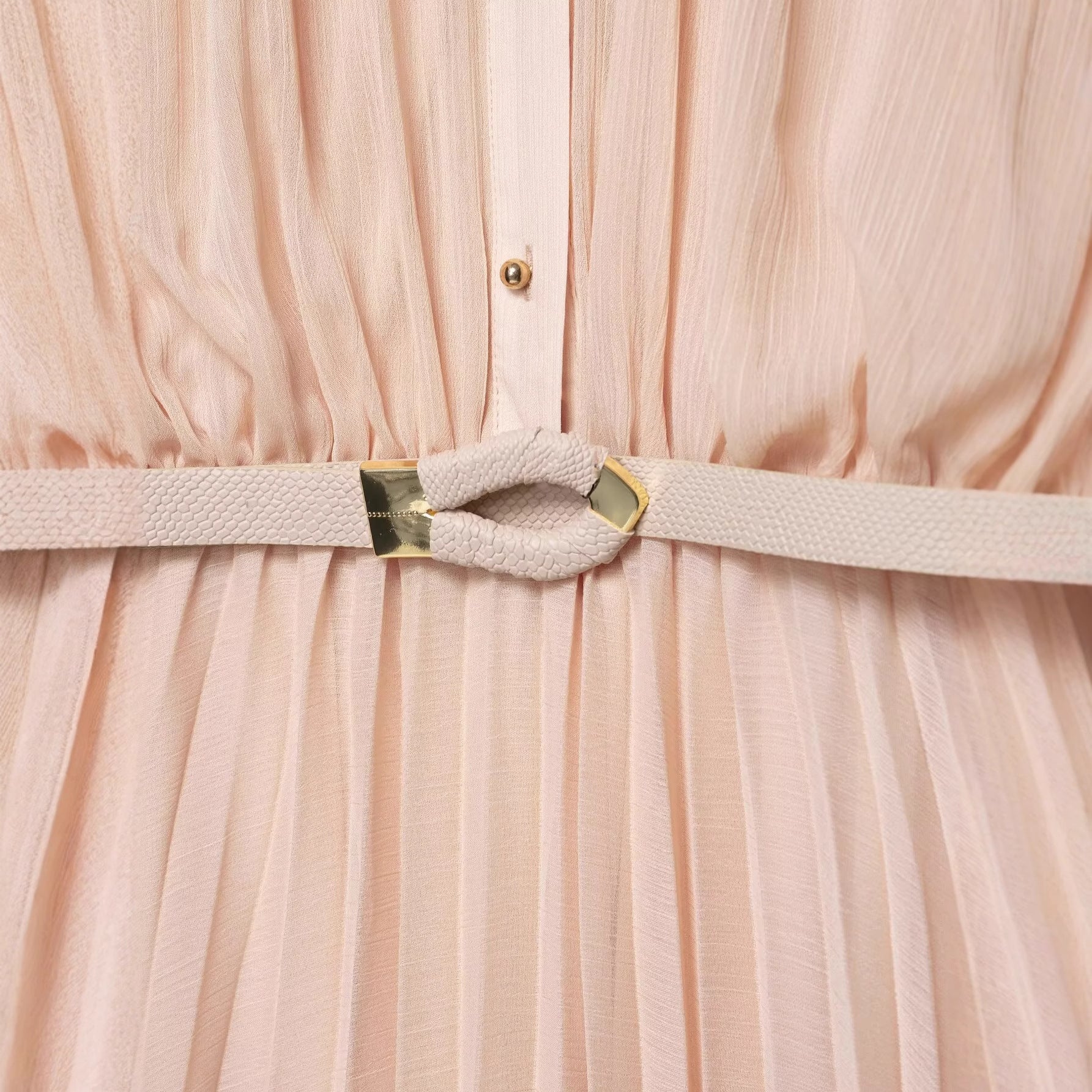 Women's Fashion Casual Waist Belt Pleated Midi Dress